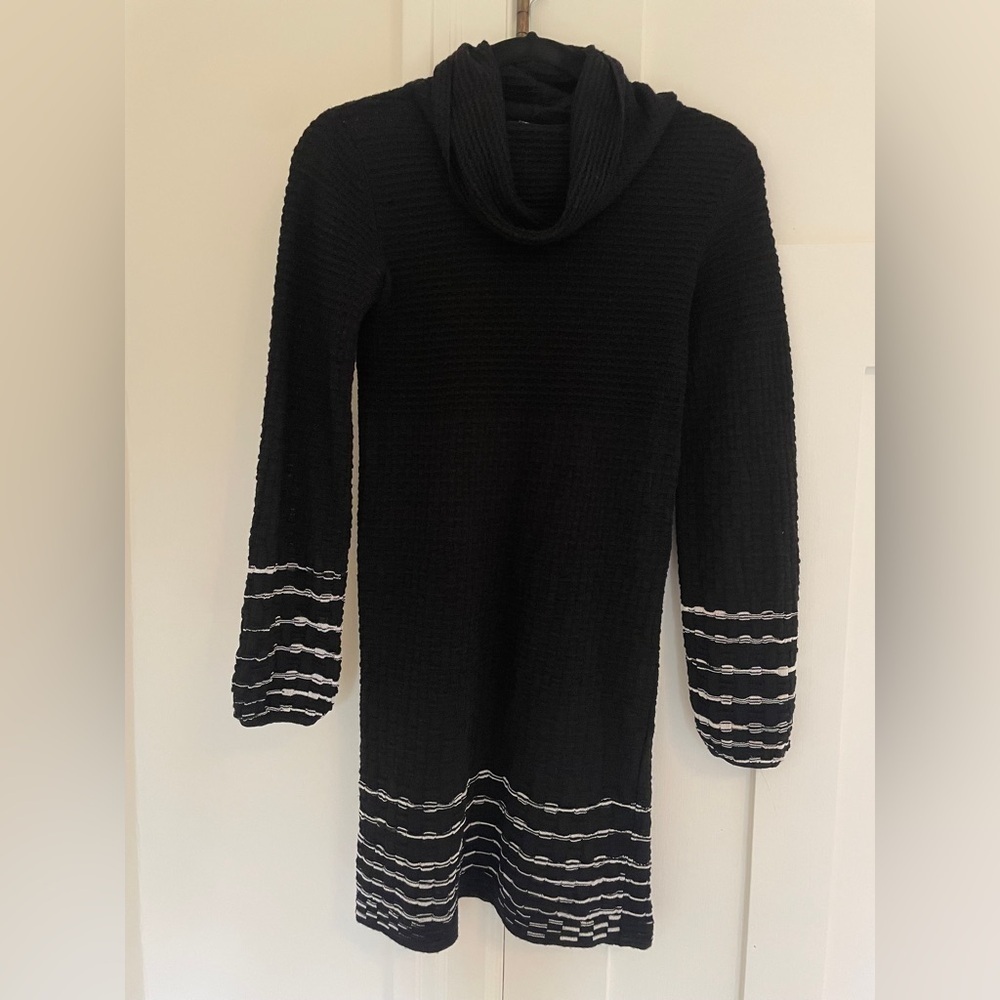 Missoni Waffle Knit Sweater Dress Cowl Turtleneck White Striped | S